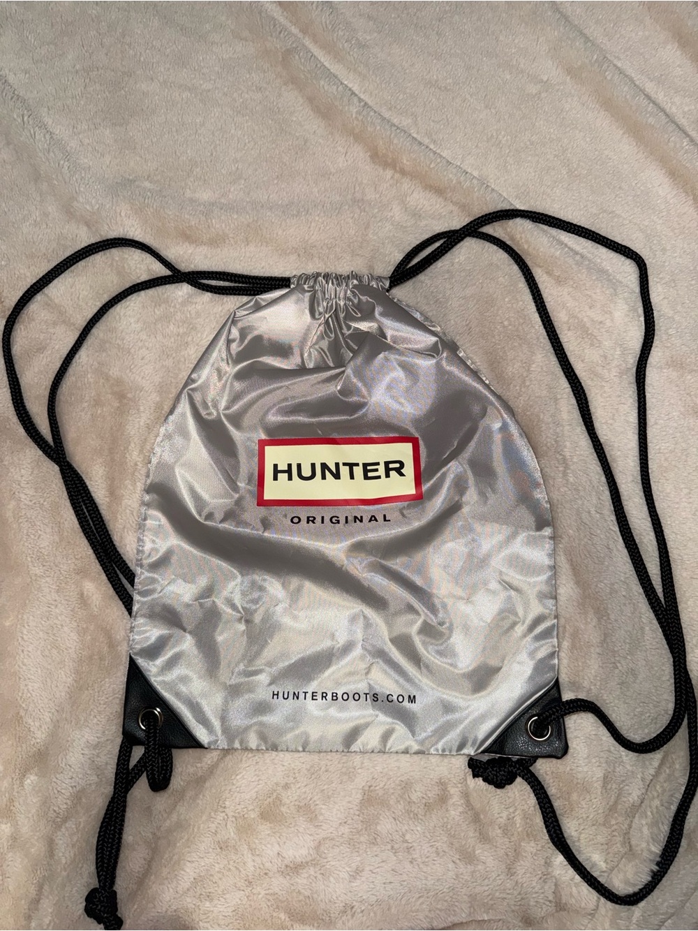 Hunter Silver Drawstring Backpack with Black Straps